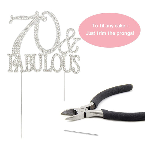 70 Cake Topper - Premium Silver Metal - 70 and Fabulous - 70th Birthday Party Sparkly Rhinestone Decoration Makes a Great Centerpiece - Now Protec...