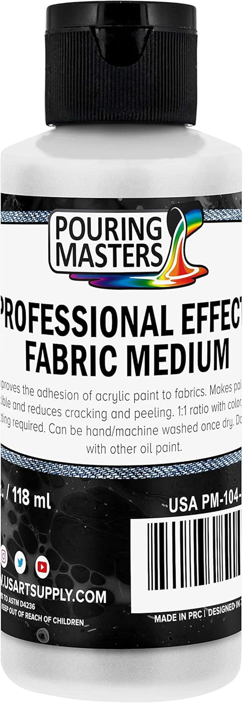 Pouring Masters Professional Effects Fabric Medium, 4 Ounce Bottle - Extender, Improves Acrylic Paint Adhesion to Fabrics, Textiles, Increases Tra...