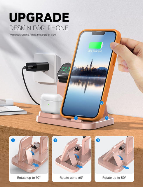 3 in 1 Wireless Charging Station for Apple Devices, Charging Dock for iWatch 9 8 7 6 SE 5 4 3 2 1, Built-in Charger Stand for iPhone Series AirPod...