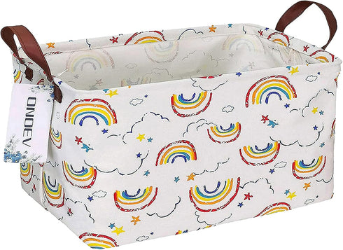 Rectangular Folding Laundry Basket, waterproof Canvas Basket,gift basket,Suitable for children's room,Office,Clothes,Toys Storage (rainbow)...