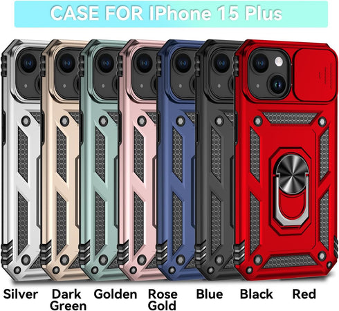 Hitaoyou Compatible with iPhone 15 Plus Case, iPhone 15 plus Case with Camera Cover & Kickstand Military Grade Shockproof Heavy Duty Protective Ma...