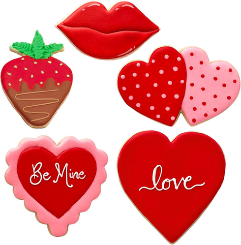 Valentines Day Cookie Cutters 5-Pc. Set Made in USA by Ann Clark, Heart, Strawberry, Scalloped Heart, Lips, Double Heart...