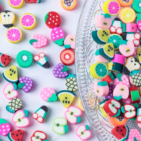 100pcs Mixed Fruit Spacer Beads Color Polymer Clay Beads, for DIY Jewelry Bracelet Earring Necklace Craft Making Supplies...
