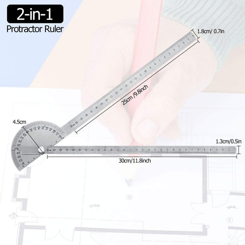 Outus Angle Protractor Angle Finder Ruler Two Arm Stainless Steel Protractor Woodworking Ruler Angle Measure Tool with 0-180 Degrees (30 cm/ 11.8 ...