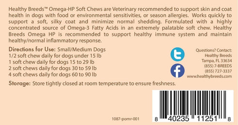 Healthy Breeds Pomeranian Omega HP Fatty Acid Skin and Coat Support Soft Chews 60 Count...