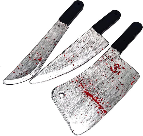 Blood Butcher Plastic Knife Cosplay Realistic Horror Plastic Props Toy Prank Friend Funny for Halloween Fools Day Party (Butcher Knife)...