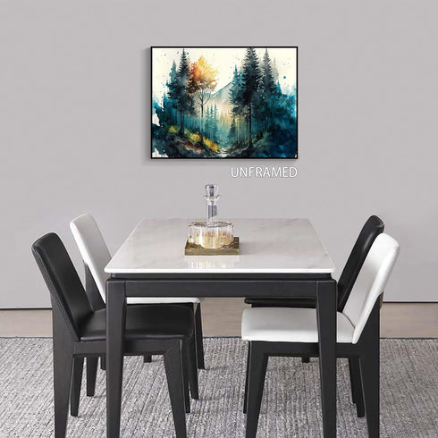 Watercolor Forest Poster,Green Trees Wall Art,Nature Serenity Watercolor Landscape Mountain Canvas wall art,Modern Botanical wall art.16x24 inch U...