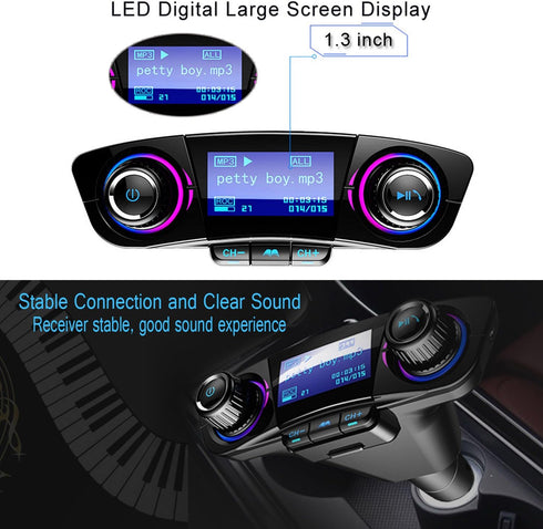 Bluetooth FM Transmitter Handfrees-Calling Radio Adapter Car Kit with Dual USB Port MP3 Player Support TF Card USB Flash Drive...