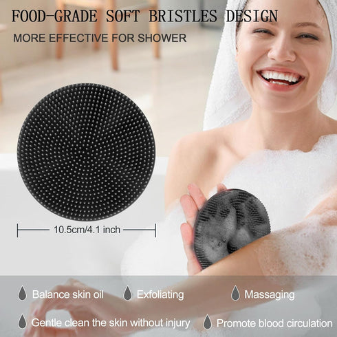 INNERNEED Food-grade Soft Silicone Body Scrubber Shower Brush Handheld Cleansing Skin Brush, Gentle Exfoliating and Lather Well (Black+Gray)...