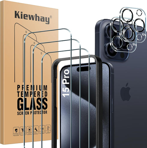 Tempered Glass Compatible with iPhone 15 Pro Screen Protector 6.1'', 3 Pcs Screen Protector + 2 Pcs Camera Lens Protector, [Not for iPhone 15 Pro ...