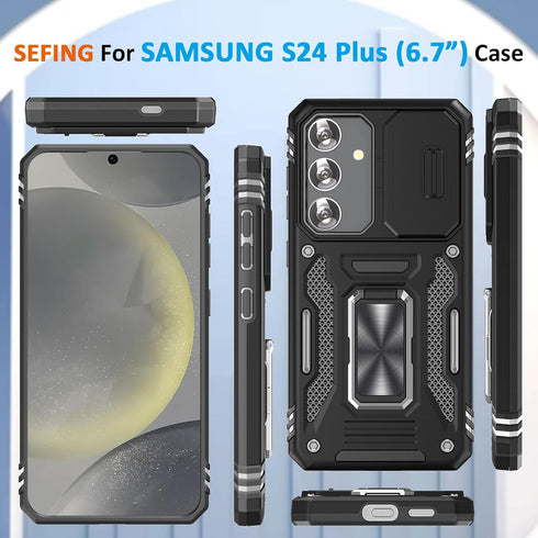 Case for Samsung S 24 Plus Phone Case Samsung Galaxy S 24 Plus Case with Camera Lens Cover, with Ring Holder Kickstand, fit Magnetic Car Mount, fo...