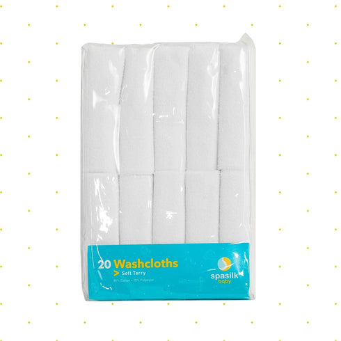 Spasilk Washcloth Wipes Set for Newborn Boys and Girls, Soft Terry Washcloth Set, Pack of 20, White...