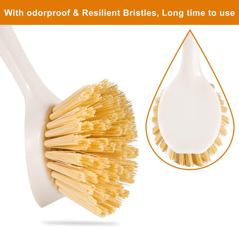 2 Pack Kitchen Dish Brushes with Bamboo Handle, Dish Scrubber Built-in Scraper, Scrub Brush for Pans, Pots, Counter & Kitchen Sink Cleaning, Dishw...
