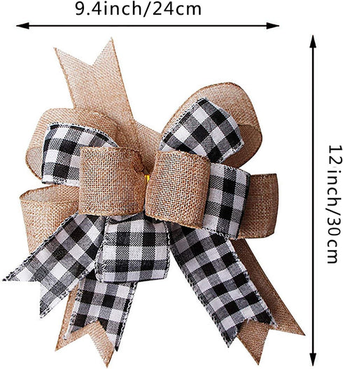 Black White Plaid Gift Bows Burlap Wreaths Bows Christmas Tree Topper for Wedding Holiday Birthday Party Decoration 12" x 9.4"...