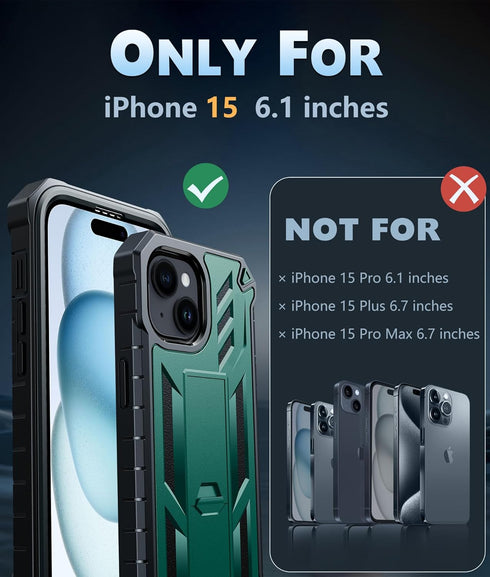 FNTCASE for iPhone 15 Phone Case: Military Grade Shockproof Full Protection Hard Phonecase with Kickstand - Dual Layer Matte Textured Drop Proof R...