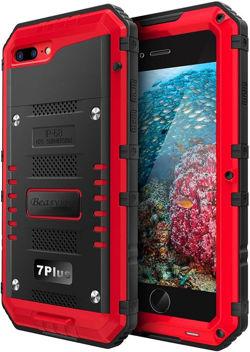 Beasyjoy for iPhone 8 Plus Case for iPhone 7 Plus Metal Case, Waterproof Full Body Protective Case with Screen Protector, Heavy Duty Rugged Shockp...