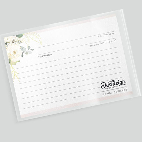 50 Floral Recipe Cards with Gold Foil from Dashleigh, 4x6 inches, Double-Sided...