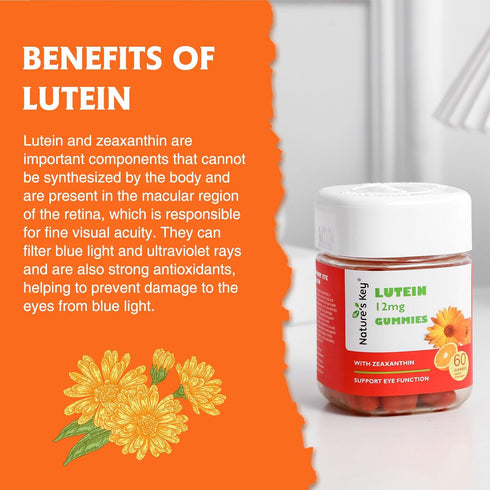 Nature's Key Lutein Gummies 12mg with Zeaxanthin & Vitamin A for Kids and Adults | Eye Health and Brain Function Supplement | Orange Flavor, 60Ct...