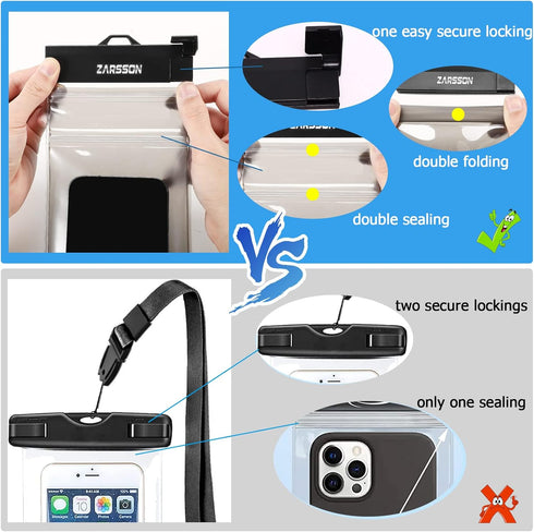 IPX8 Waterproof Phone Pouch/Case, 2 Pack Universal TPU Cell Phone Dry Bag Underwater Protector with Detachable Lanyard for iPhone 14 13 12 Pro Max...