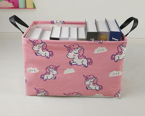 KUNRO Rectangle Toy Bin Waterproof storage organizer for Nursery Hamper Home decor Closet Kids Bedroom Laundry Baby Gift Shelf Baskets(Pink unicor...
