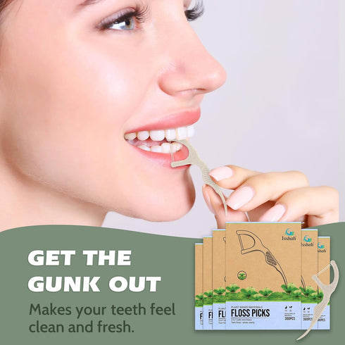 Natural Dental Floss Picks (300 Count) - Plant Based, PETA Approved Vegan, Eco Friendly, Sustainable Dental Flossers - Twin Floss (Mint)...