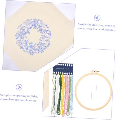 EXCEART 1 Set Embroidered Canvas Bag Embroidery Starter Kit Hand Embroidery Kit for Adults Embroidery Beginner Kits Hand Embroidered Tote Bag Begi...