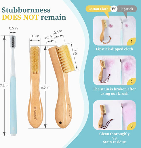 BFWood Laundry Stain Brush, Natural Soft Boar Bristles, Removes Tough Stains from Delicate Fabrics Like Knits, Cotton, and Linens, Gentle on Fabri...
