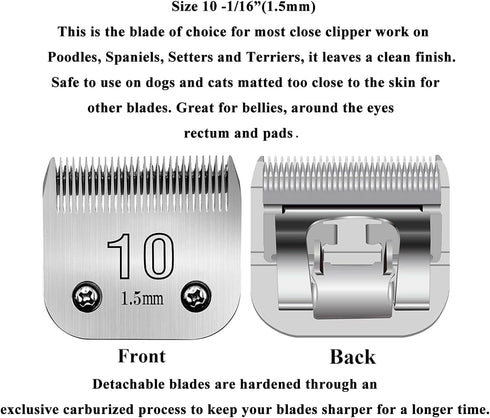10# Clipper Blades Pet Grooming Clipper Replacement Blades - 1/16"(1.5mm) Cut Length, Compatible with Andis, Oster A5, Wahl KM-10 Series Clippers,...