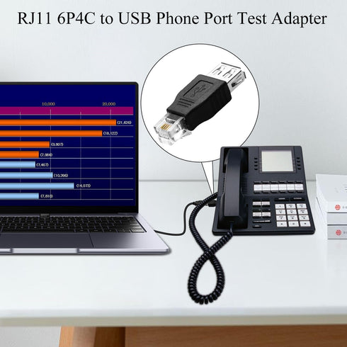 QIANRENON RJ11 to USB Telephone Line Adaptor RJ11 6P4C Male to USB A Female Modem Converter 4Pin RJ11 to USB Phone Interface Test Connector, for T...