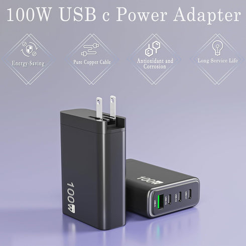 100W USB C Charger, 4 Port GaN Charging Station Fast Compact Wall Charger for Mac Book Pro/Air, iPad, iPhone 15 14 13 Pro Max, Pixel, Dell XPS, Ga...