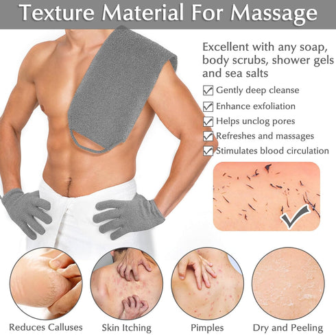 Anezus Exfoliating Back Scrubber Bath Gloves Set, Exfoliating Shower Towel with Shower Gloves for Body Scrub, Back Cleaner Wash Gloves to Remove D...