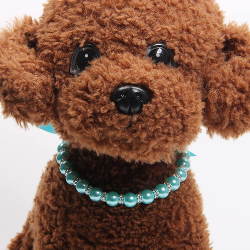 Dog Cat Pearls Necklace Collar with Bling Accessories and Ribbon Bow Pet Puppy Jewelry for Female Dogs Cats Small Medium (S, Blue)...