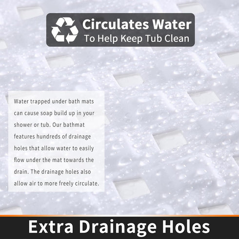 Yimobra Non Slip Bath Mat, Super Strong Suction Cups,34.5"x15.5"Long Tub Mat with Drain Holes, Machine Washable Fast Draining Shower Mats, Bathroo...