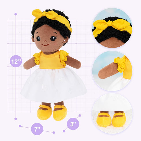 OUOZZZ Soft Black Baby Dolls for Girls - First African American Baby Dolls Multicultural Plush Rag Doll Sleeping Cuddle Buddy Doll Yellow Bow-tie ...