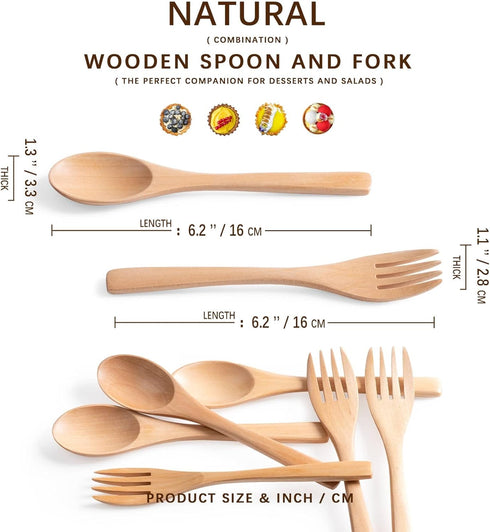 8Pcs Schima Wooden Utensil Set Including Wooden Spoons and Wooden Forks,Reusable Handmade Natural Wooden cutlery, Eco-Friendly Wood Flatware Sets ...