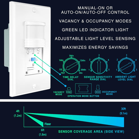Motion Sensor Light Switch, Neutral Wire Required, Single Pole Only (Not 3-Way), Indoor in-Wall Occupancy Sensor with Wall Plate, Adjustable Timer...