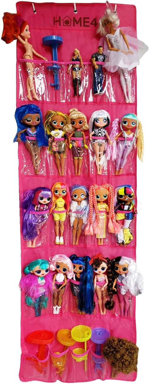 HOME4 Hanging Over The Door 25 Pockets Storage Organizer Holder Compatible with Surprise Toys Dolls Omg Barbie Lol (Pink)...