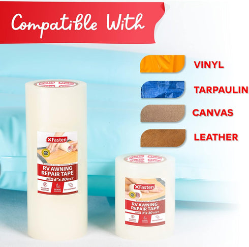 XFasten RV Awning Repair Tape, 6-Inch by 30-Foot, Waterproof Rip Stop Patch for Vinyl, RV punctures, Camper, Awning, Canopy, Tents, Tarpaulin and ...