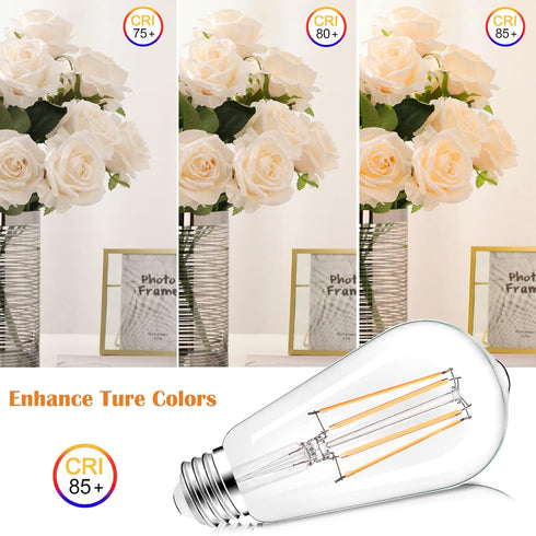 PARTPHONER LED Light Bulbs Dimmable Vintage Edison Bulb, E26 LED Bulb 60W Equivalent 720 Lumens, Warm White 2700K, ST58 Antique LED Filament Bulb ...