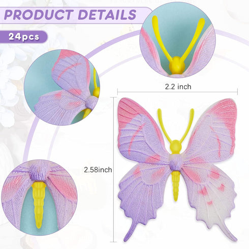 24 Pcs Plastic Butterflies Toy Butterflies Action Figures Art Lifelike Butterfly Decoration Removable Reusable for Party Favor Wall Decor, 12 Styl...