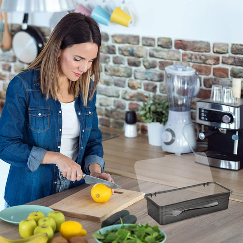 Zerodeko Clear Container 2pcs Silverware Organizer with Lid Covered Kitchen Cutlery Tray Plastic Drawer Organizer Tray Utensil Storage Container D...