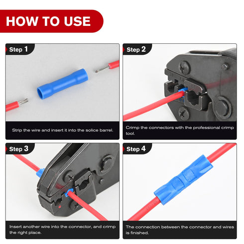 Nilight 200PCS Electrical Butt Connectors AWG 22-10 Insulated Electrical Wire Crimp Connectors Butt Splice Crimp Connectors Blue Red Yellow for Au...