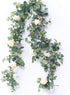 PARTY JOY 6.56ft Eucalyptus Garland with Flowers-8 Champagne Roses-Lush,Natural Looking, Floral Garland Greenery for Party Wedding Table Indoor Ou...