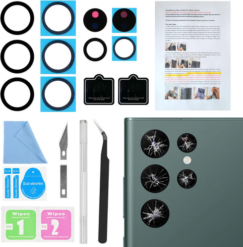 2PCS ASDAWN for Galaxy S22 Ultra Back Rear Camera Lens Glass Replacement for S22 Ultra 6.8 Inches Back Glass Camera Lens Repair kit,with Free Lens...