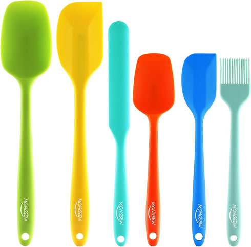6PCS Silicone Spatulas, MONGSEW Food Grade Heat Resistant Rubber Spatula Set, Kitchen Spatulas for Baking, Cooking and Mixing, BPA-Free, Dishwashe...