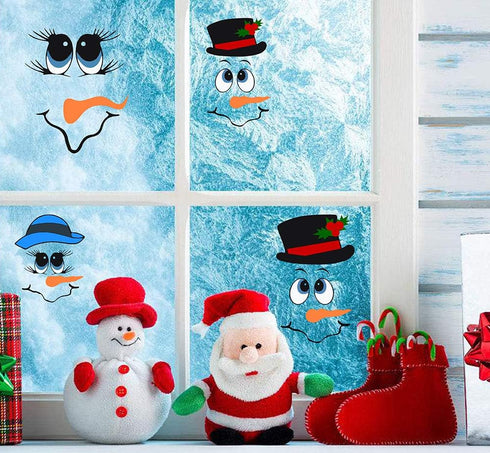 Snowman Face Stickers Snowman Decals Christmas Wall Decals Snowman Faces Decals Refrigerator Wall Stickers Window Cling Decal Lovely Snowman Face ...