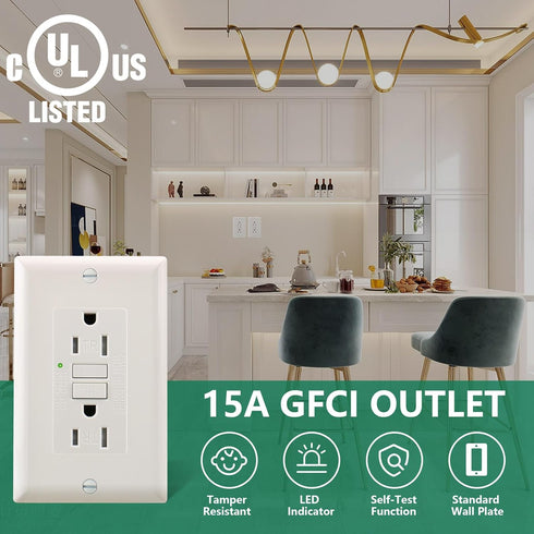 15Amp GFCI Outlet,1pack,125V 60Hz,Tamper-Resistant GFI Receptacle with LED Indicator,Meet UL2018,Ground Fault Protection Outlet for Bedroom,Parlor...
