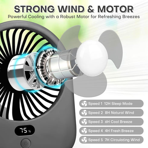 Nezylaf Portable Desk Fan with LED Light, Rechargeable 2000mAh Battery Operated Personal Fan, 180° Tilt Adjustable Small Silent Table Travel Fan, ...