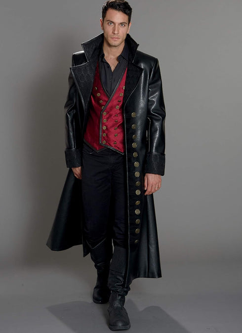 McCall's Patterns MCC 7821 McCall's M7821 MWW Sewing Pattern Men's Wide Lapel Long Leather Coat & Laced Back Vest Costume, Size 38-44...