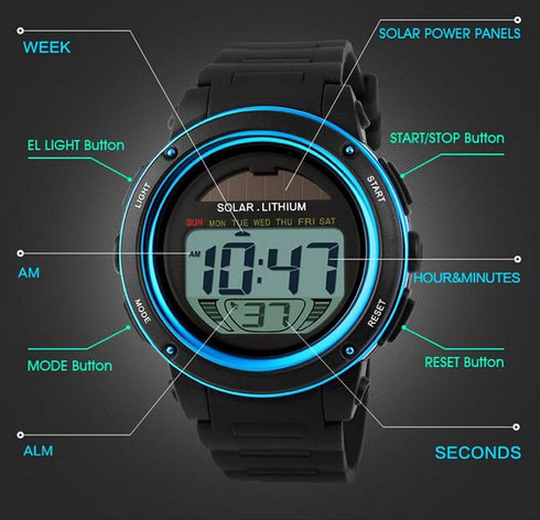 MASTOP Solar Watch Neutral LED Digital Watch Military Waterproof Sports Watch Black...